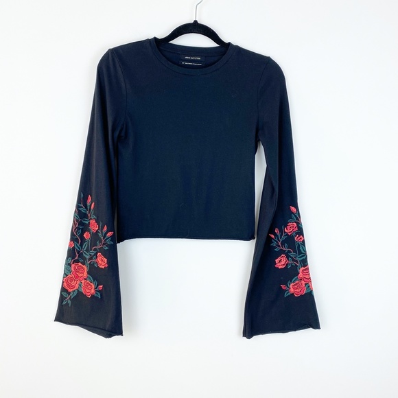 Urban Outfitters Tops - UO Flare Long Sleeve Rose Embroidered Crop Top